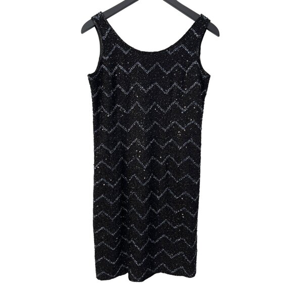 Y2K JKARA Beaded Sheath Dress Size 6 Zig Zag Sequin Elegant Cocktail Evening - Picture 1 of 6